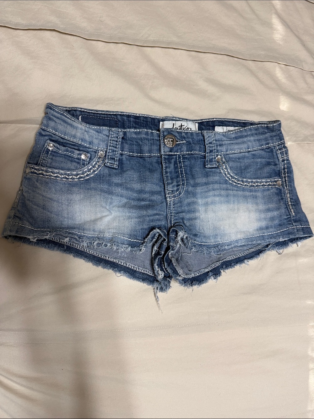 Daytrip Light Blue Distressed Denim Short Shorts
